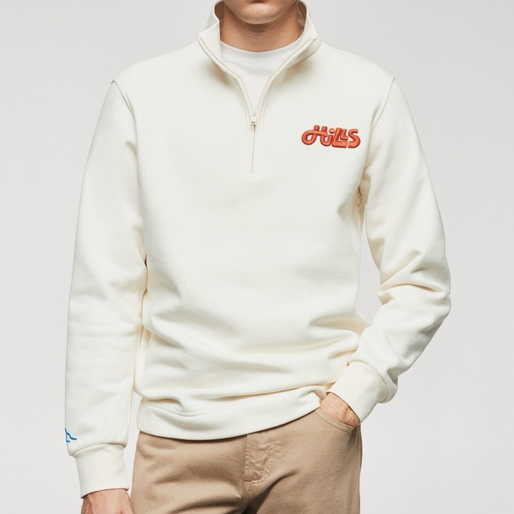 Mango Off-White Zip-Up mock neck Sweatshirt